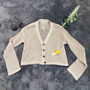 C&C California Cropped Beige Button-Up Knitted Cardigan